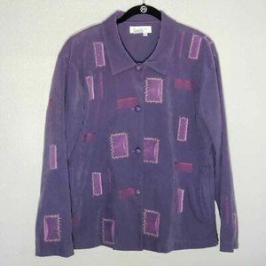 Great Cavalier Womens Jacket Purple Patchwork Buttons Pockets Embroidered L